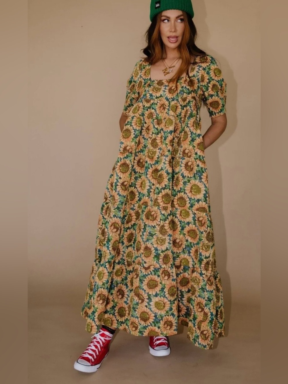 Dressed in lala feels like sunshine sunflower jacquard tapestry maxi dress